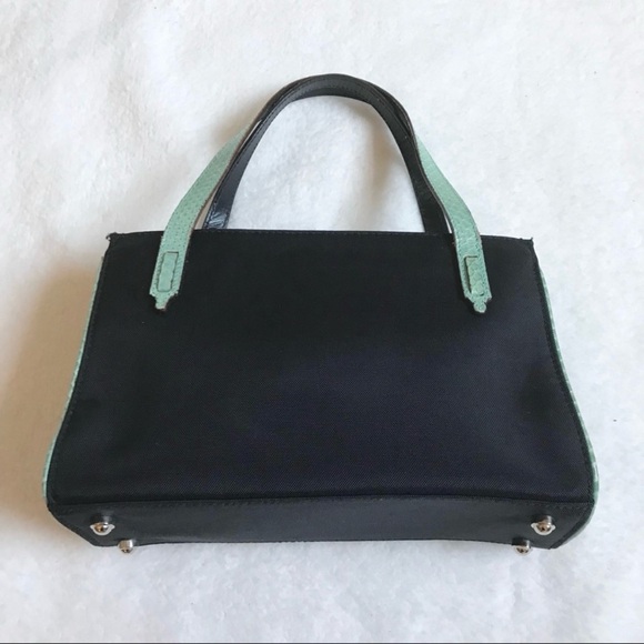 VTG Y2K Kate Spade Mini Sam Bag, Black Satin with Green Snakeskin Trim - Picture 5 of 5